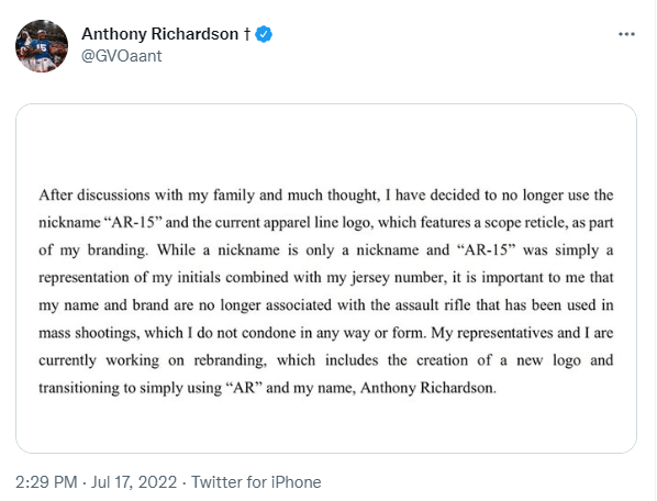 Antonio Richardson AR-15 tweet